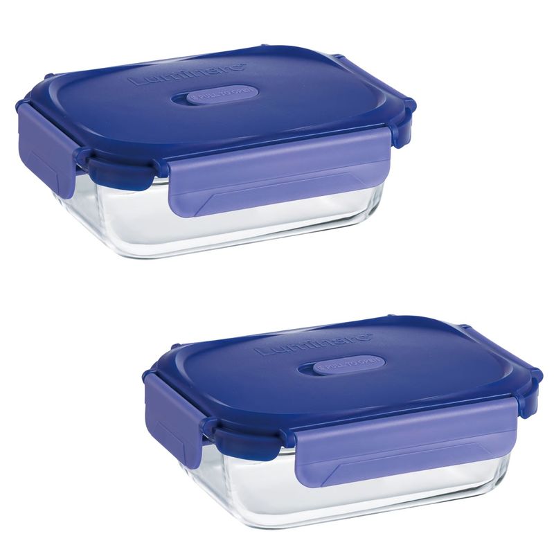 LUMINARC - Pack 2 Contenedores Vidrio Hermético Rectangular 370mL Luminarc