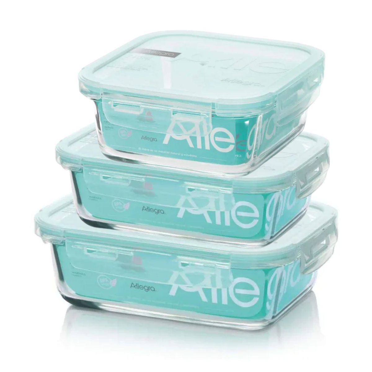 ALLEGRA - Set 3 Contenedores Tapers Herméticos De Vidrio Allegra