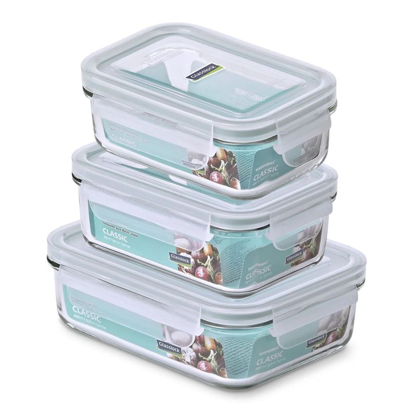 GLASSLOCK - Set 3 Contenedores Hermeticos Rectangulares Vidrio Glasslock