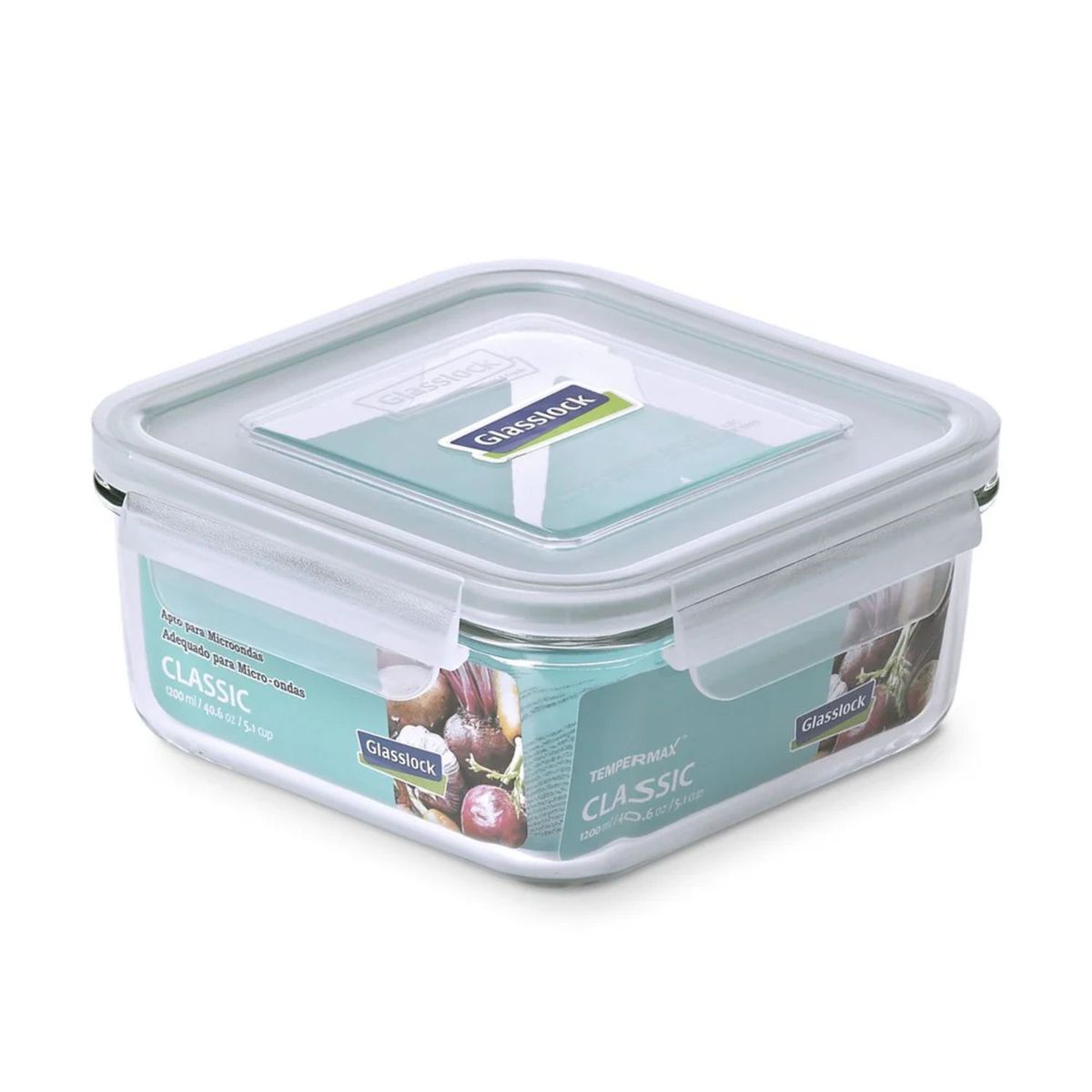 GLASSLOCK - Contenedor Vidrio Hermético Cuadrado 1200mL Glasslock