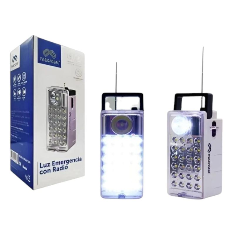 MACROTEL - Linterna Y Foco De Emergencia 24 Led Con Radio Macrotel Color Blanco