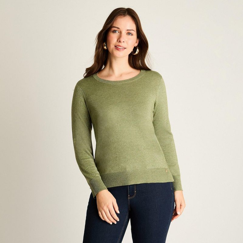 LORENZO DI PONTTI - Sweater Verde con Puños Contrastantes