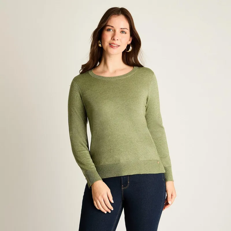 LORENZO DI PONTTI - Sweater Verde con Puños Contrastantes