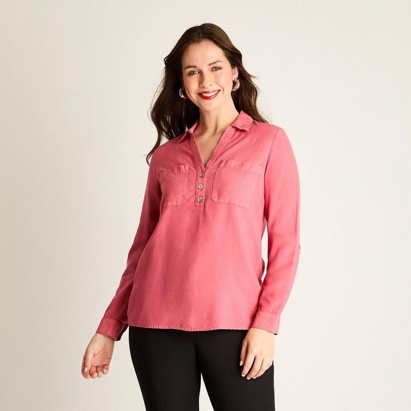 LORENZO DI PONTTI - Blusa Rosado en Lyocell con Bolsillos