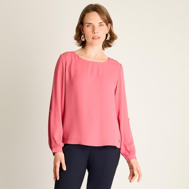 LORENZO DI PONTTI - Blusa Rosado con Manga 3/4 Roll-Up