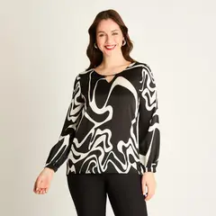 LORENZO DI PONTTI - Polera Negra con Estampado Abstracto