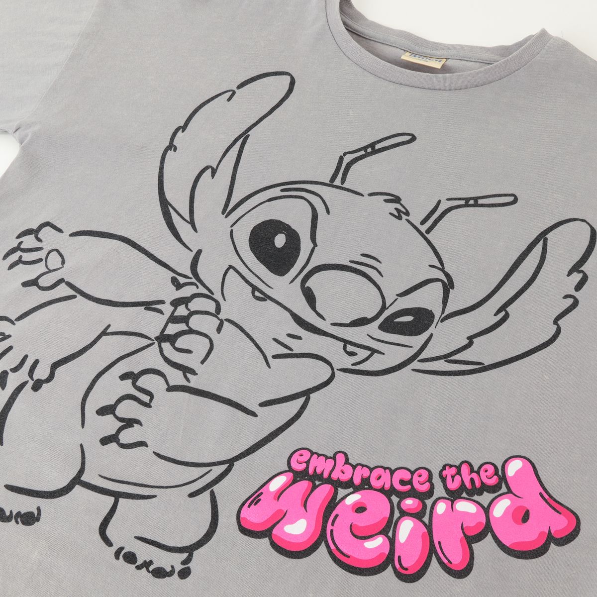 DISNEY - Polera Manga Corta Niña Lilo & Stitch Acid Wash Gris Disney