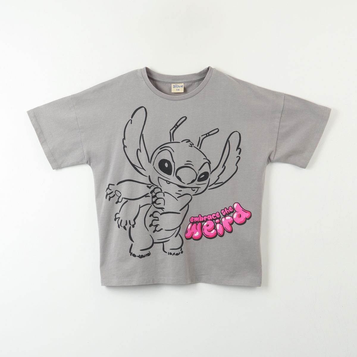 DISNEY - Polera Manga Corta Niña Lilo & Stitch Acid Wash Gris Disney