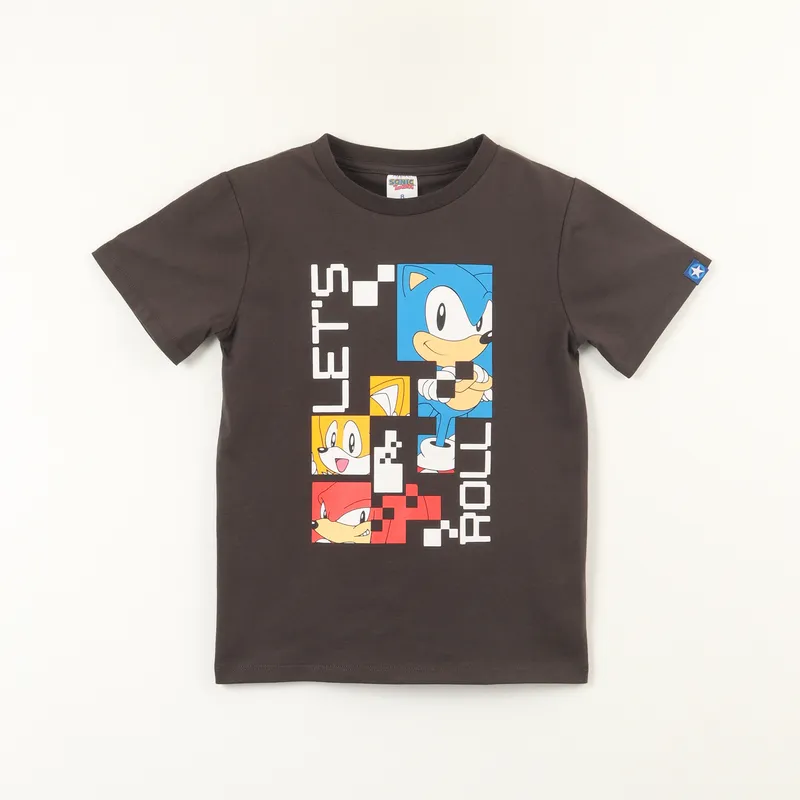 SONIC - Polera Manga Corta Niño Lets Gris Miles Knuckles Y Sonic