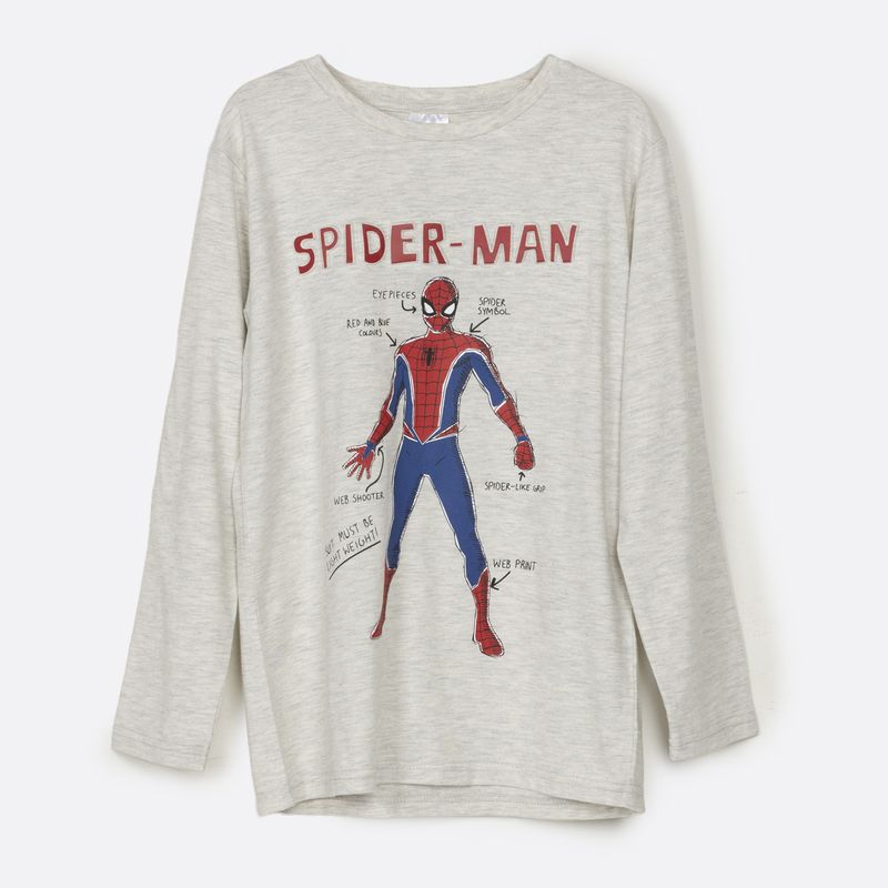 MARVEL - Polera Manga Larga Niño Spiderman Relieve Letras Gris Marvel