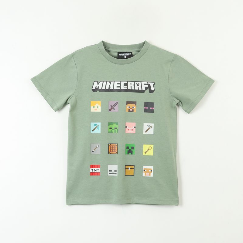 MINECRAFT - Polera Manga Corta Niño Cuadrados Verde Minecraft