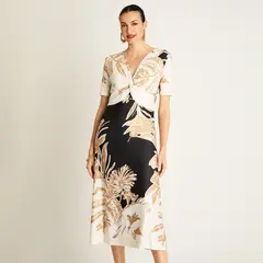 LORENZO DI PONTTI - Vestido Midi Negro con Estampado Floral