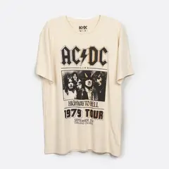 AC DC - Polera Manga Corta Hombre 1979 Tour Beige AC/DC