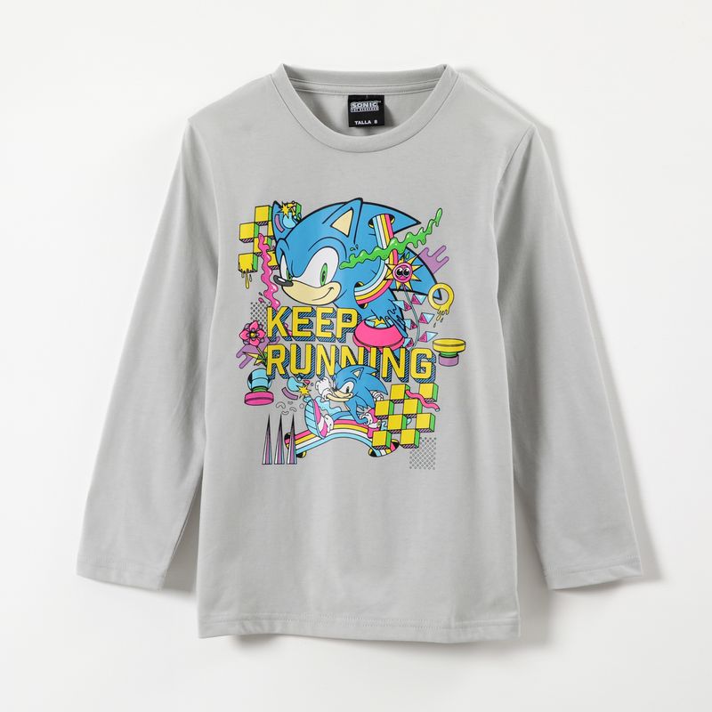 SONIC - Polera Manga Larga Niño Keep Runing Gris Sonic