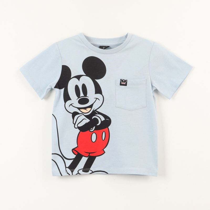 DISNEY - Polera Manga Corta Niño Mickey Bolsillo Celeste Disney