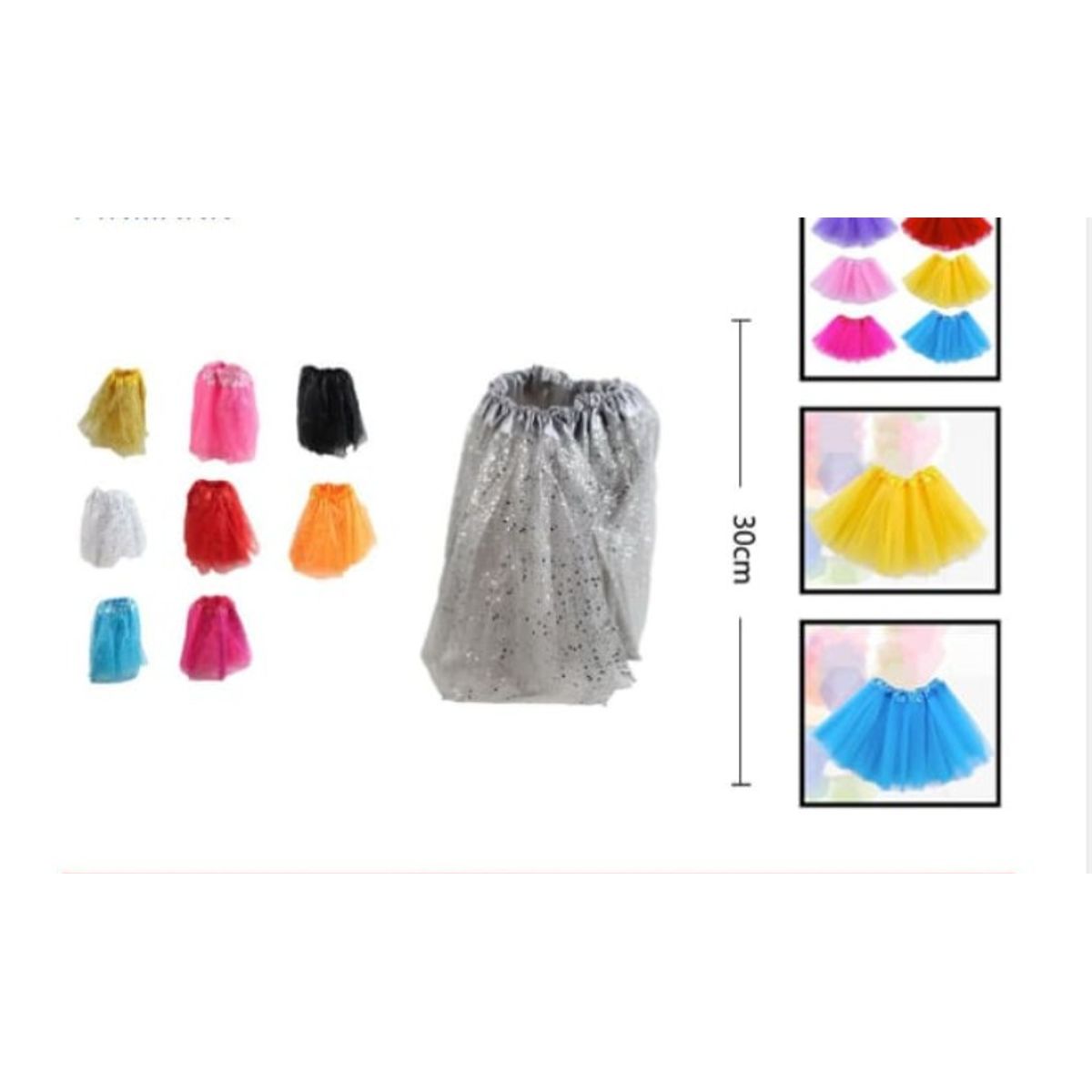 GENERICO - Tutú De Tela Color Plata Con Estrellas Para Niñas 30 Cm