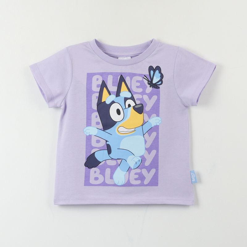 BLUEY - Polera Manga Corta Niña Mariposa Morado Bluey