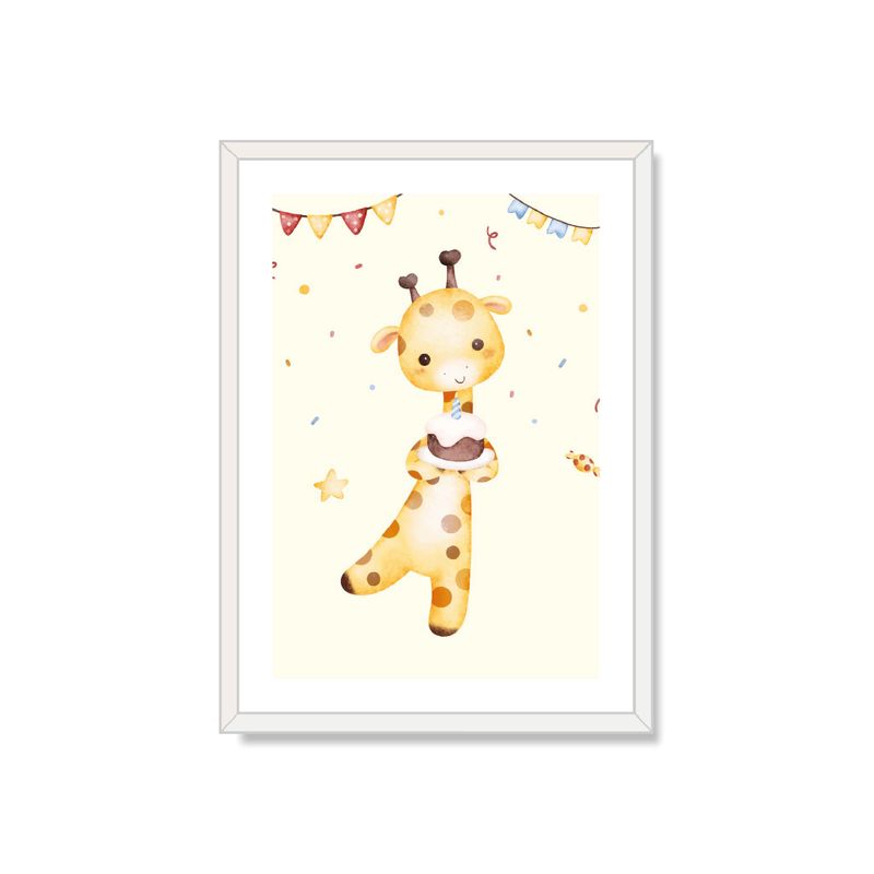 ALCUADRADO - Cuadro Individual Jirafa cumpleañera Blanco 50x40