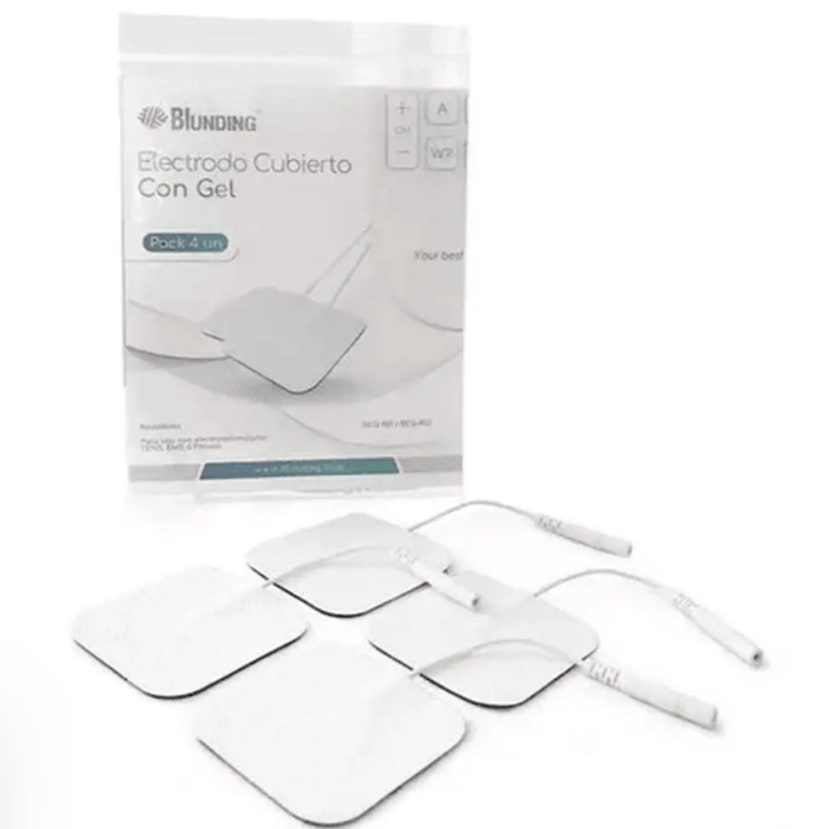 BLUNDING - Pack X4 Electrodos 50x50mm Cubiertos De Gel Electrodos Blunding