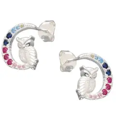 GENERICO - Aros de Media Luna y Búho en Plata 925 con Circones Multicolor