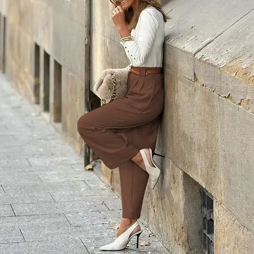 VELVET - Pantalon Zara Pinzas Marron Mujer