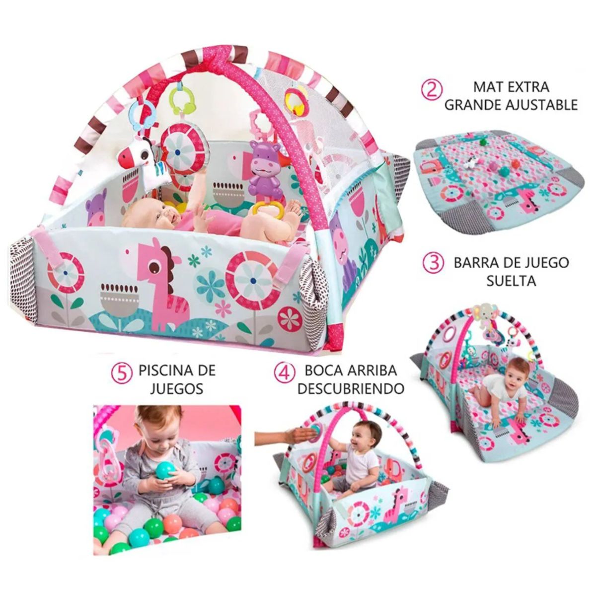 LA PEQUETERIA - Gimnasio Alfombra piscina de pelotas rosado