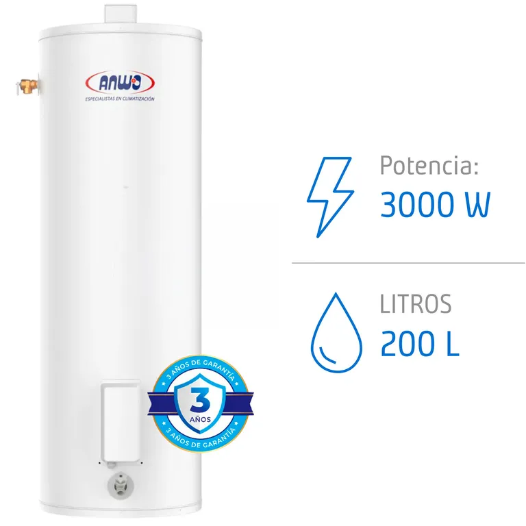 Termo Electrico 200L 3000W Piso  4 a 5 Duchas, Alto Rendimiento, Uso Intensivo