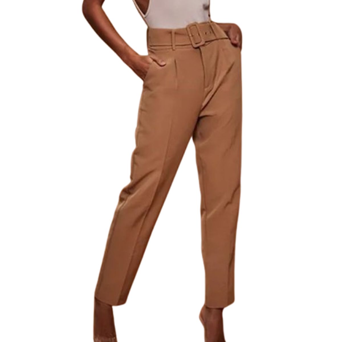 VELVET - Pantalon Sevilla Con Cinturon Marron  Mujer