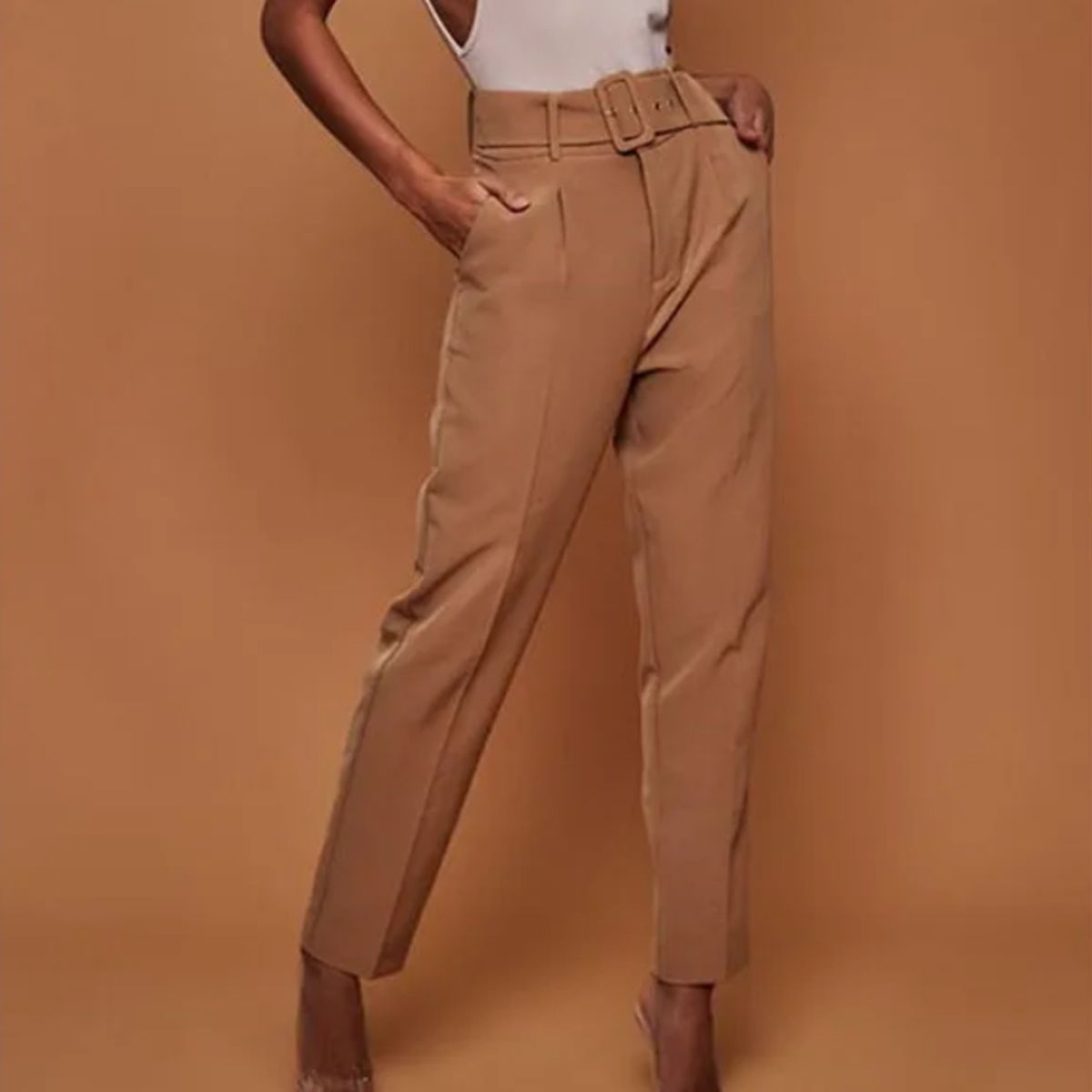 VELVET - Pantalon Sevilla Con Cinturon Marron  Mujer