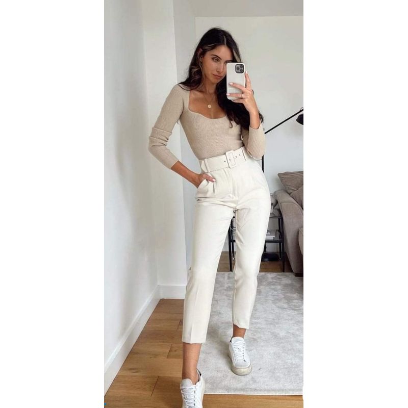 VELVET - Pantalon Sevilla Con Cinturon Blanco Mujer