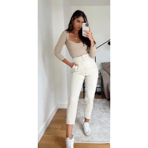 VELVET - Pantalon Sevilla Con Cinturon Blanco Mujer