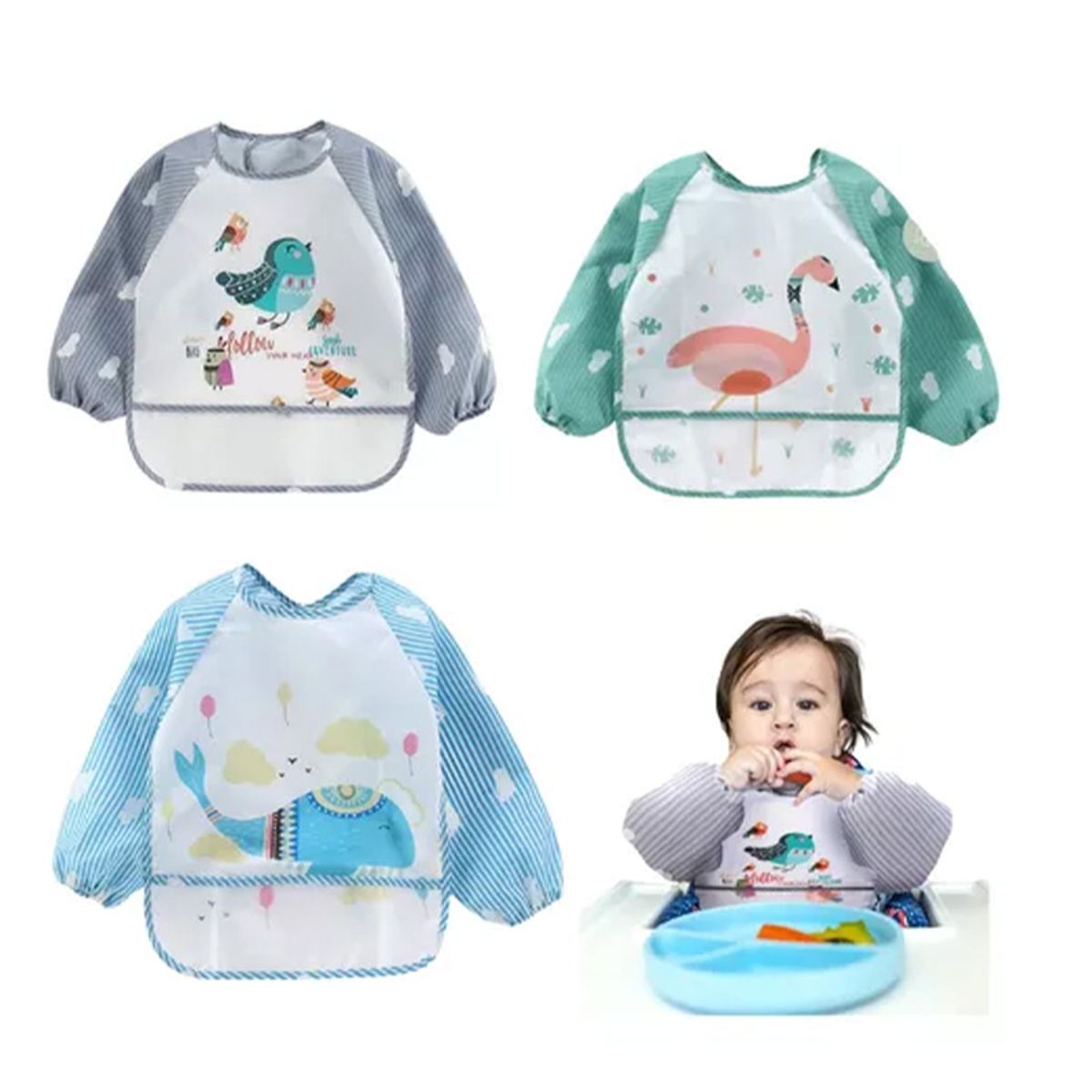 ATURE - Delantal Impermeable De Manga Larga Para Bebé Paquete De 3u