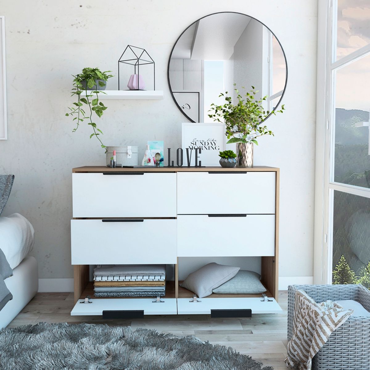 TUHOME - Cómoda Kaia 2 Puertas Miel Blanco Tuhome