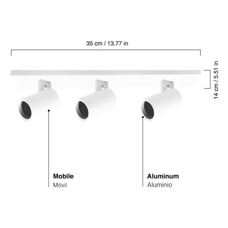 LISM - Aplique Triple Blanco Sobrepuesto Para Techo Muro 3 Foco Móvil