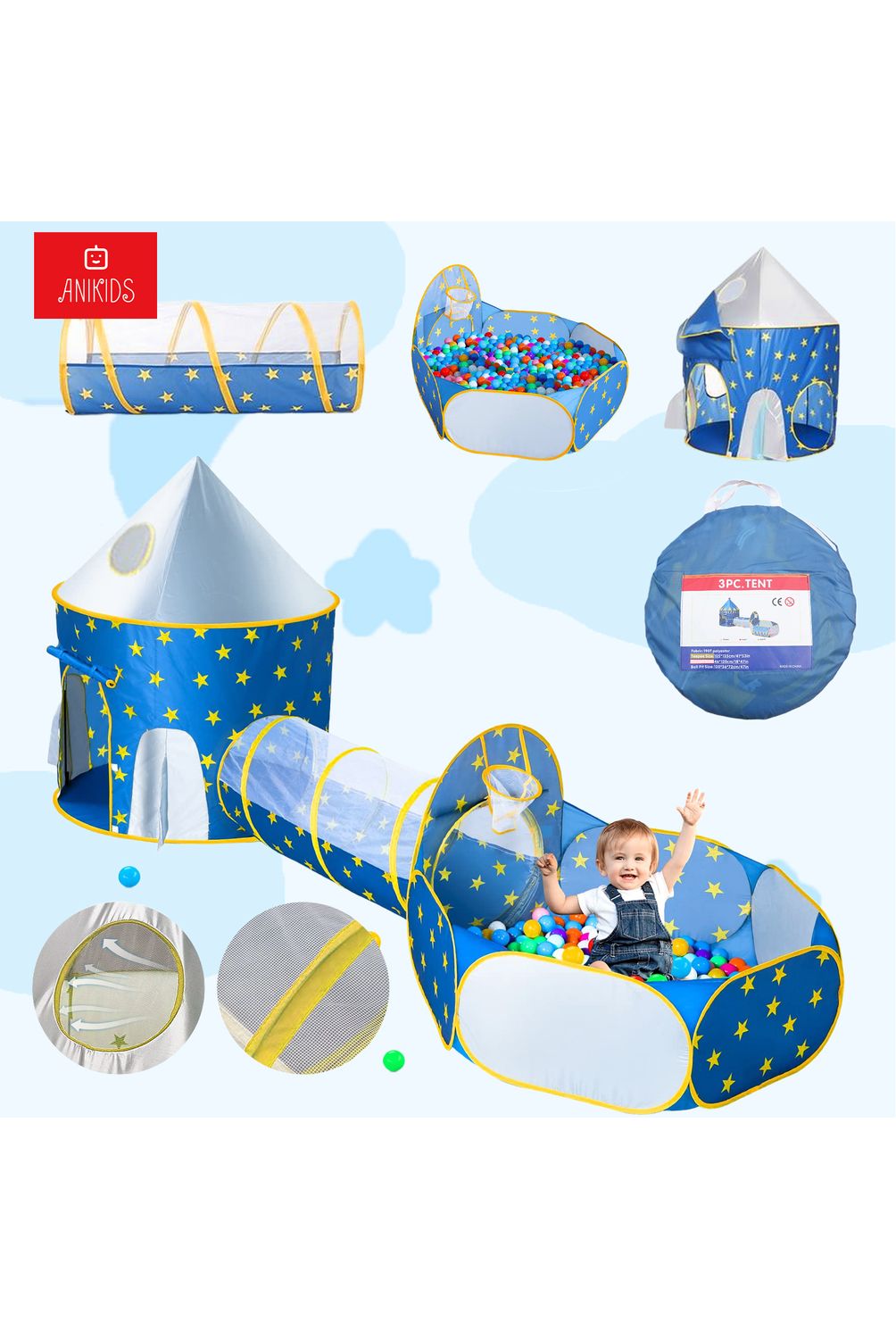 Floving Carpa para niños, Carpa para bebé, Niños Castillo,Regalo de cumpleaños, Interior/Exterior, Sala de Juguetes, Seguridad y no tóxico (Blue