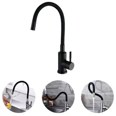 ATURE - Llave Lavaplatos Monomando Cuello Flexible Negro Giratorio