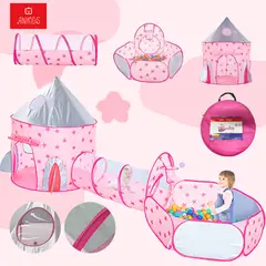ANIKIDS - Carpa De Juegos Infantil 3 En 1 Castillo Piscina Tunel Niñas