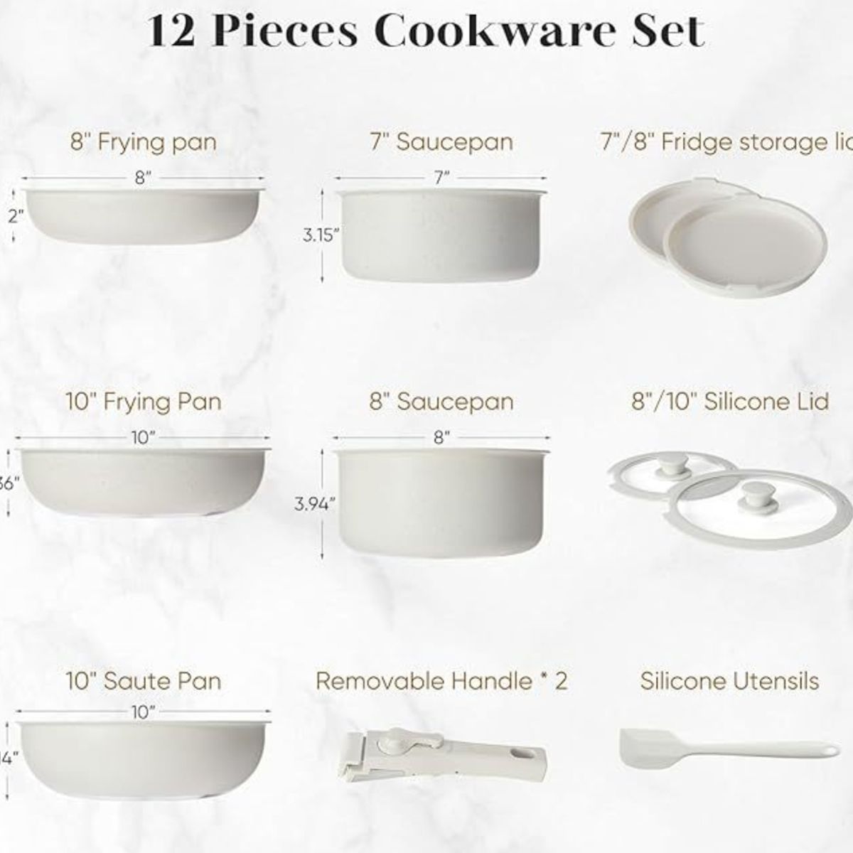 ATURE - Desmontables Baterías De Cocina De 12 Piezas Color Beige