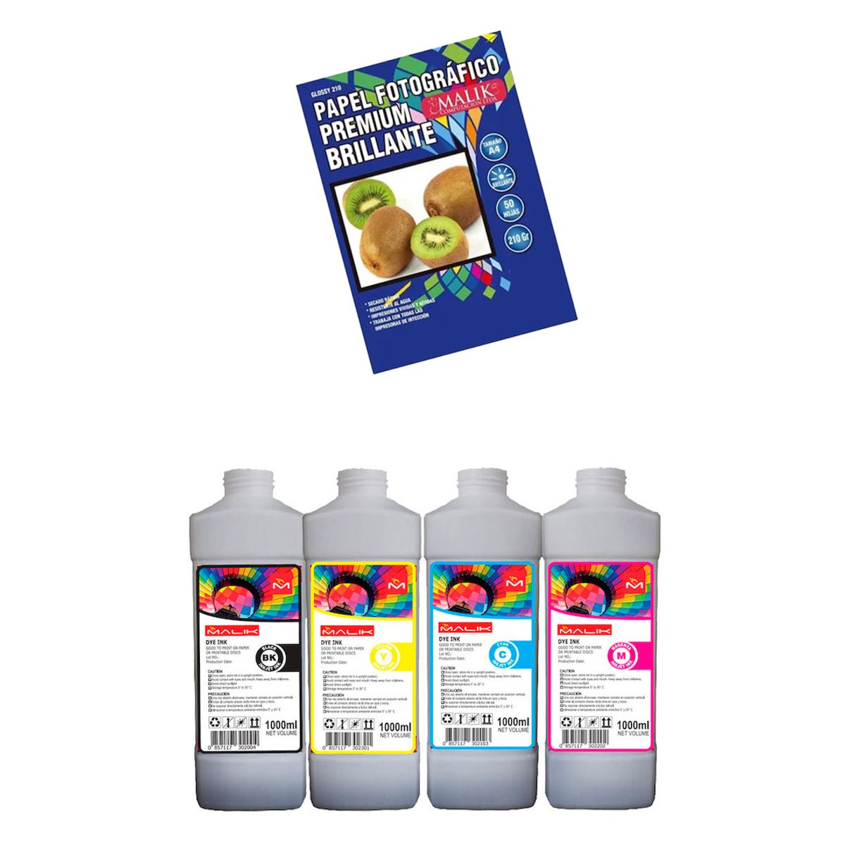 MALIK - Papel Glossy 210gm 50 hojas + 4 Litros para Epsn L220