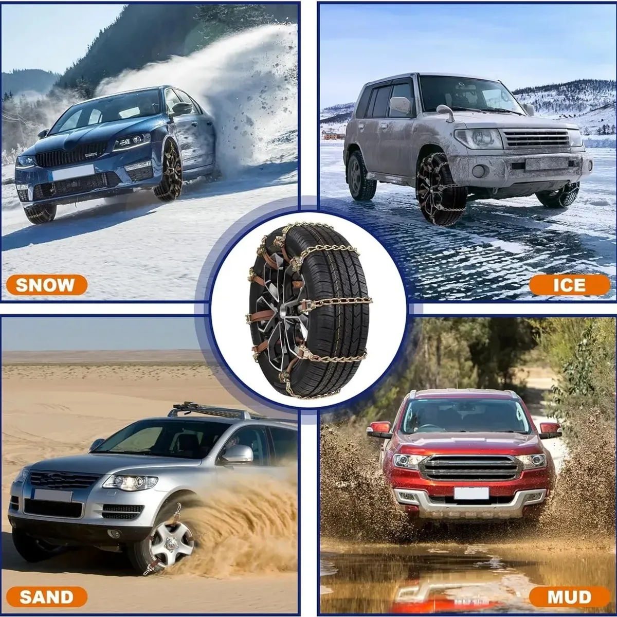 KUANGYE - Cadena Nieve Set 10u Auto Camioneta Ajustable Acero 165-275