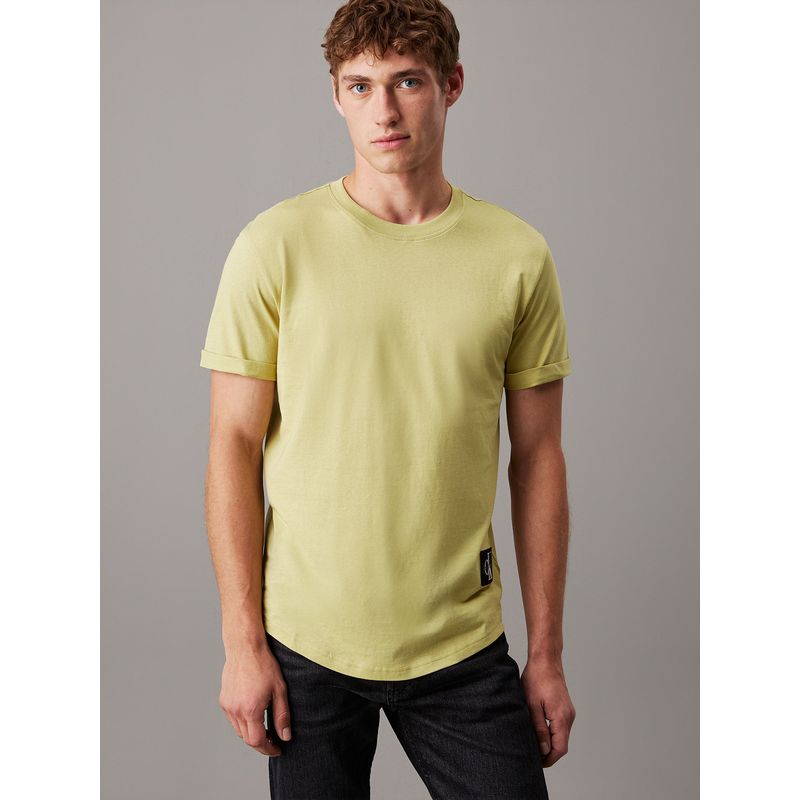 CALVIN KLEIN - Polera de algodón con insignia Verde Calvin Klein