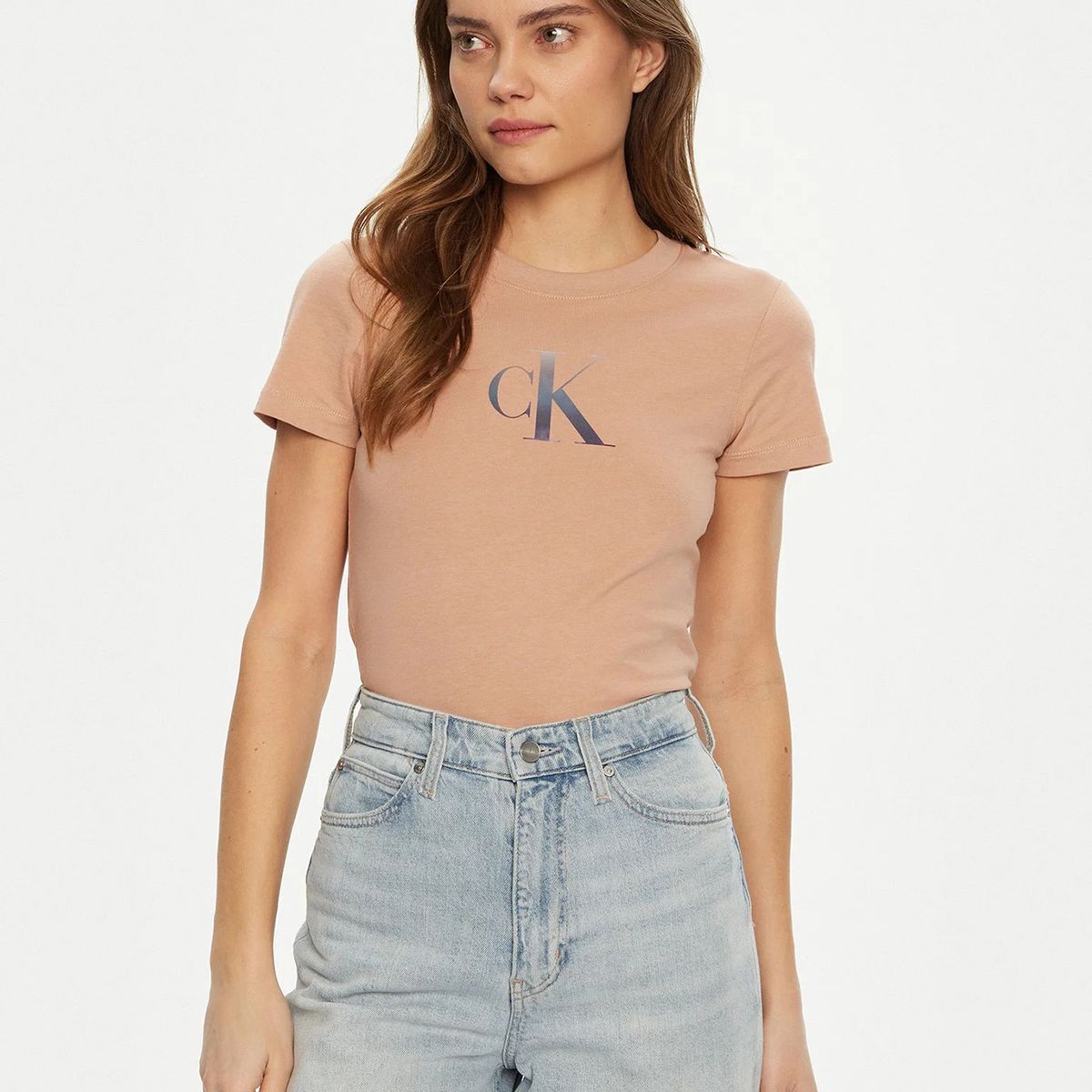 CALVIN KLEIN - Polera slim con monograma Rosado Calvin Klein