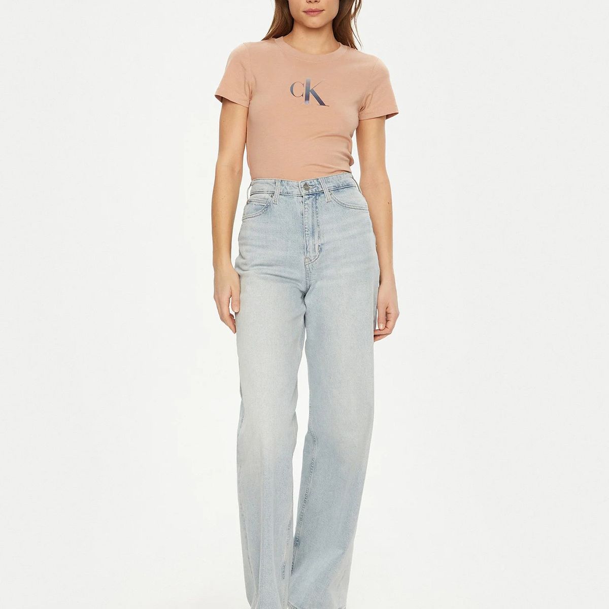 CALVIN KLEIN - Polera slim con monograma Rosado Calvin Klein