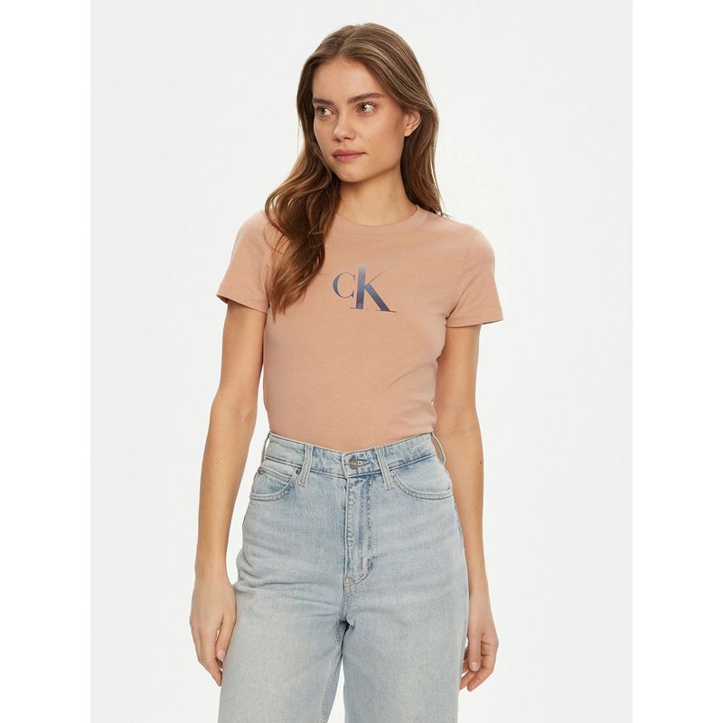 CALVIN KLEIN - Polera slim con monograma Rosado Calvin Klein