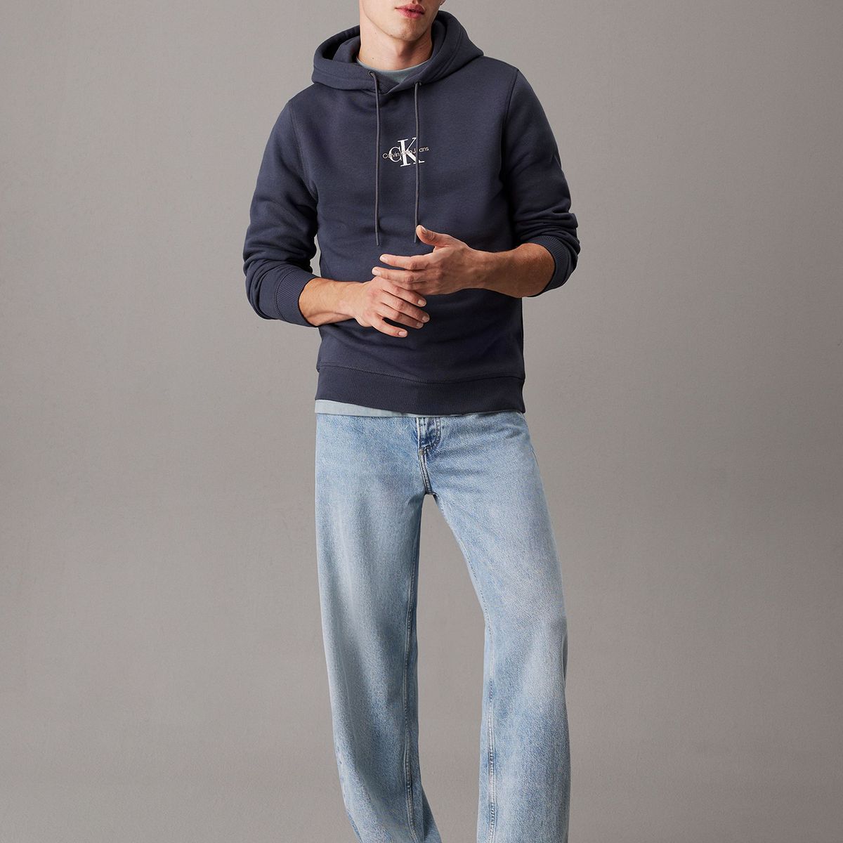 CALVIN KLEIN - Polerón de felpa con gorro y monograma Azul Calvin Klein