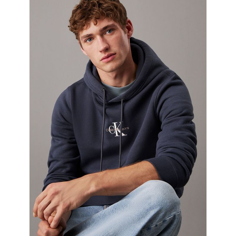 CALVIN KLEIN - Polerón de felpa con gorro y monograma Azul Calvin Klein