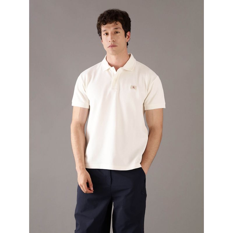CALVIN KLEIN - Polo manga corta con etiqueta tejida Blanco Calvin Klein