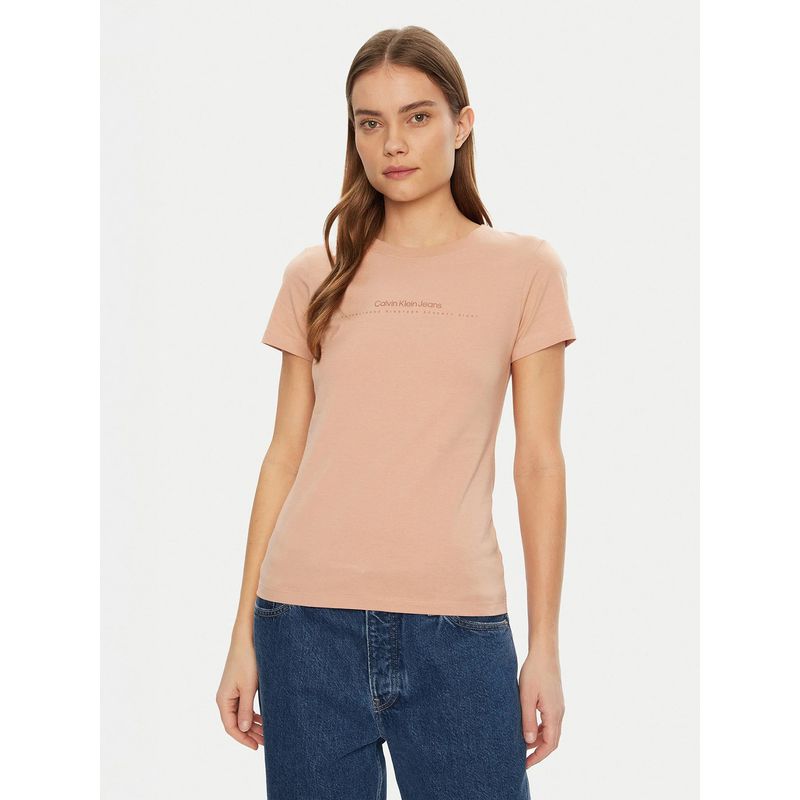 CALVIN KLEIN - Polera slim con logo Rosado Calvin Klein