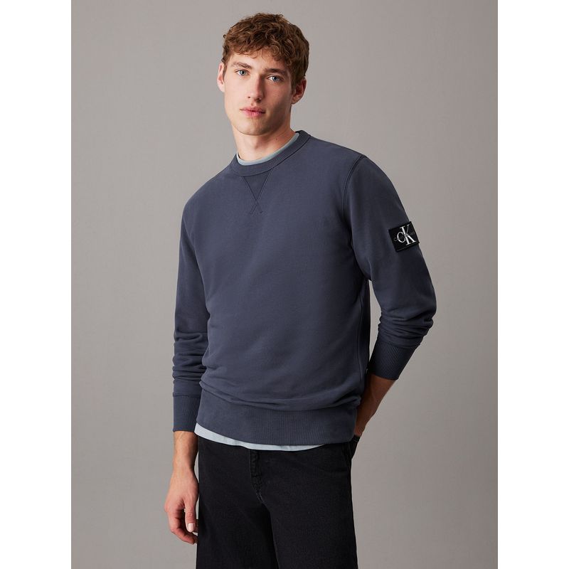CALVIN KLEIN - Poleron de algodón con insignia Azul Calvin Klein