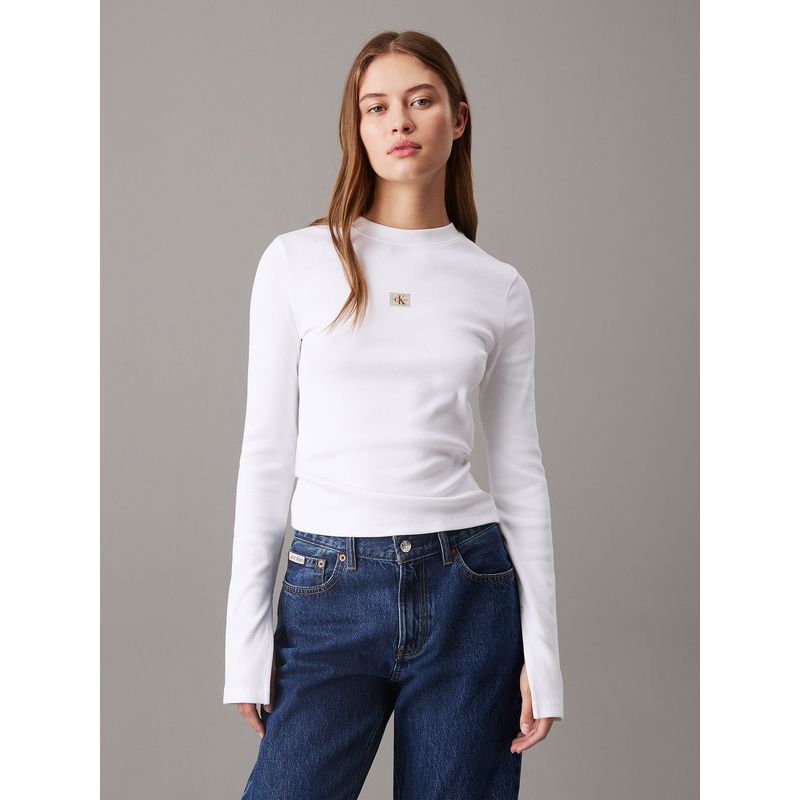 CALVIN KLEIN - Top slim de canalé de algodón Blanco Calvin Klein